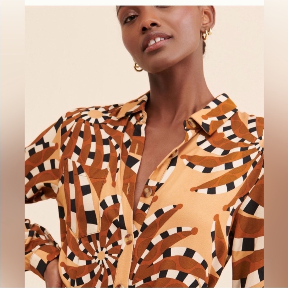 FARM Rio Mixed Banana Geometric Print Jumpsuit Button Down Long Sleeve Small - Picture 4 of 8